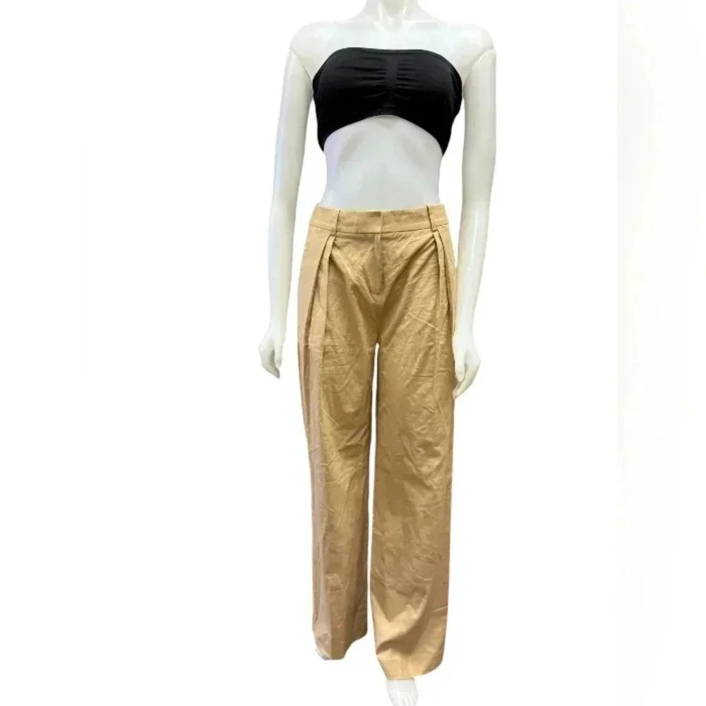 Calvin Klein NWT Linen Blend Trousers Tan High Rise Size 6